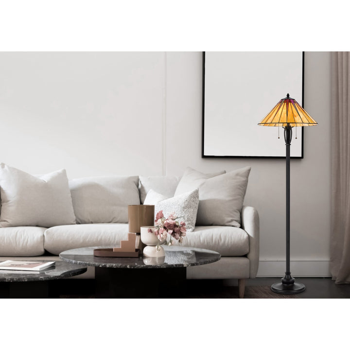 ##Antique Hardware## 60W X 2 METAL/RESIN TIFFANY FLOOR LAMP WITH PULL CHAIN SWITCHES