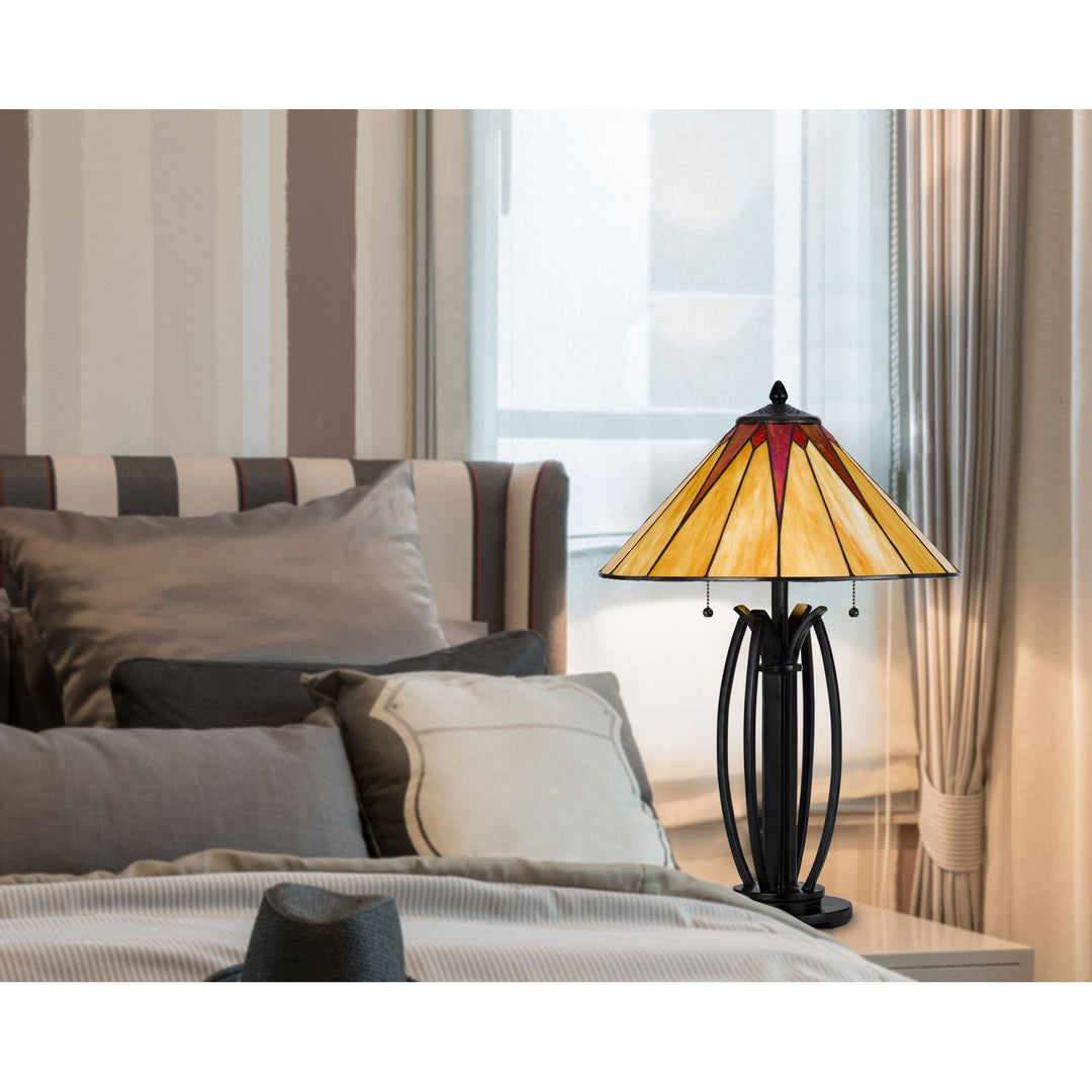 Antique Hardware 60W X 2 METAL/RESIN TIFFANY TABLE LAMP WITH PULL CHAIN SWITCHES Table Lamp