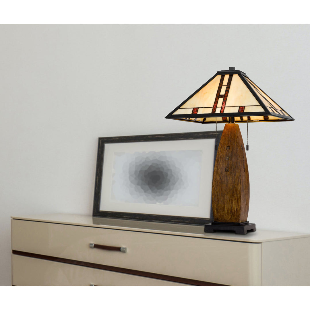 ##Antique Hardware## 60W X 2 METAL/RESIN TIFFANY TABLE LAMP WITH PULL CHAIN SWITCHES