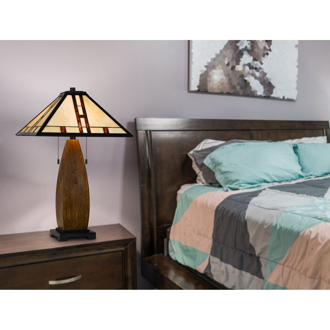 ##Antique Hardware## 60W X 2 METAL/RESIN TIFFANY TABLE LAMP WITH PULL CHAIN SWITCHES