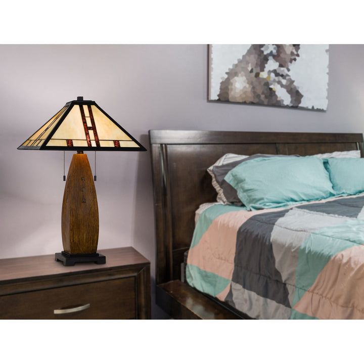 ##Antique Hardware## 60W X 2 METAL/RESIN TIFFANY TABLE LAMP WITH PULL CHAIN SWITCHES