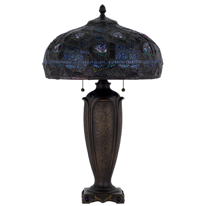 ##Antique Hardware## 60W X 2 METAL/RESIN TIFFANY TABLE LAMP WITH PULL CHAIN SWITCHES