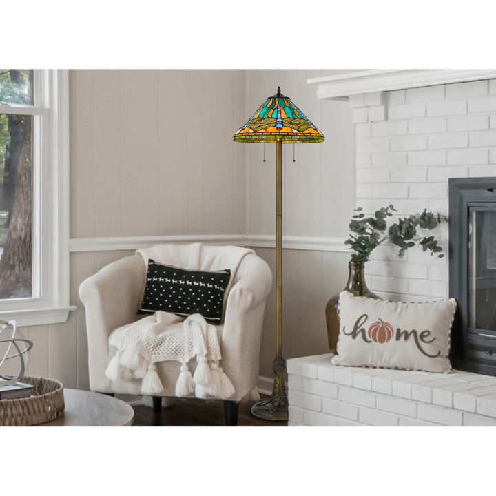 ##Antique Hardware## 60W X 2 METAL/RESIN TIFFANY TABLE LAMP WITH PULL CHAIN SWITCHES