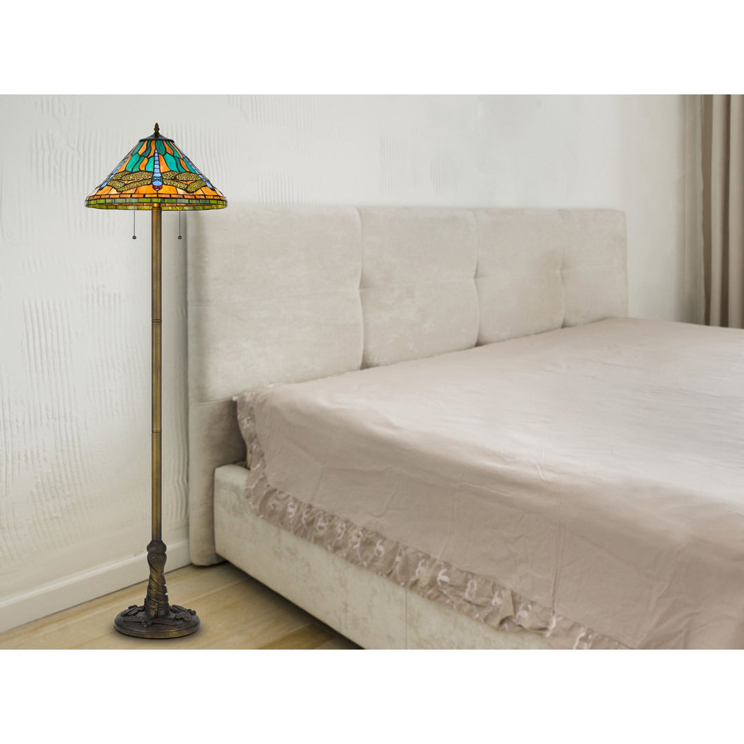 ##Antique Hardware## 60W X 2 METAL/RESIN TIFFANY TABLE LAMP WITH PULL CHAIN SWITCHES