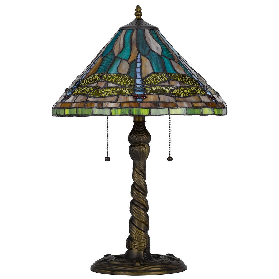 ##Antique Hardware## 60W X 2 METAL/RESIN TIFFANY TABLE LAMP WITH PULL CHAIN SWITCHES
