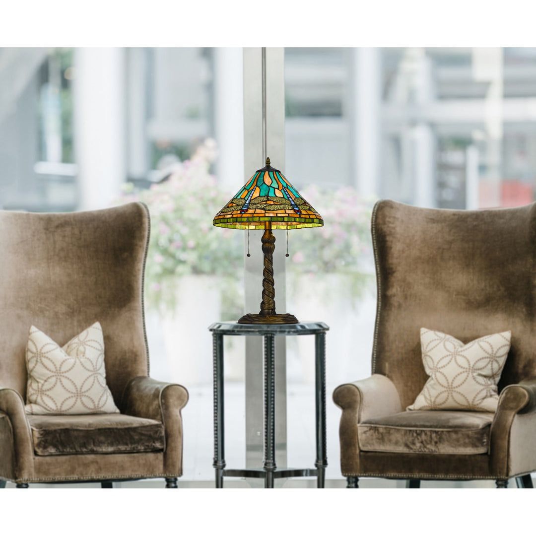 ##Antique Hardware## 60W X 2 METAL/RESIN TIFFANY TABLE LAMP WITH PULL CHAIN SWITCHES