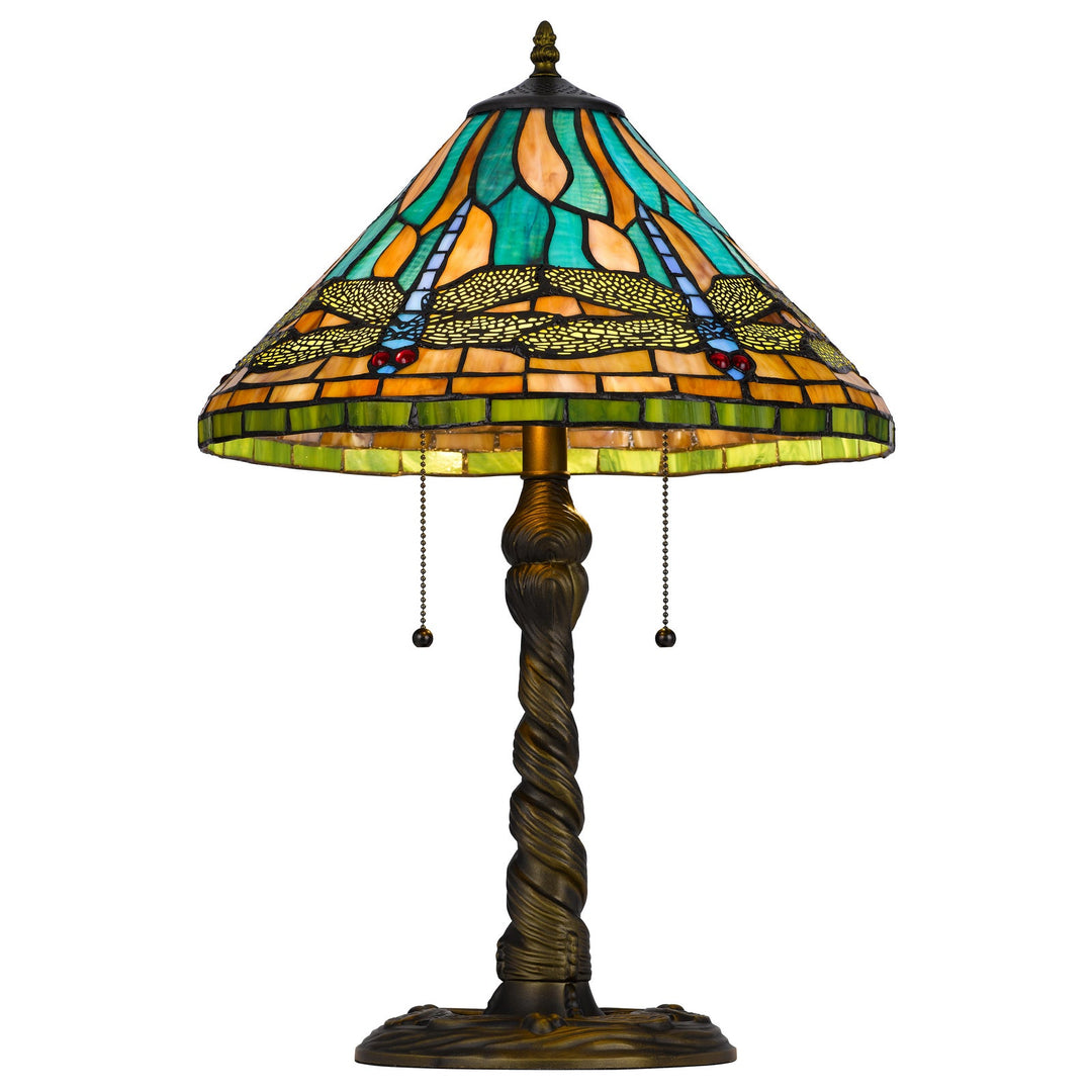##Antique Hardware## 60W X 2 METAL/RESIN TIFFANY TABLE LAMP WITH PULL CHAIN SWITCHES