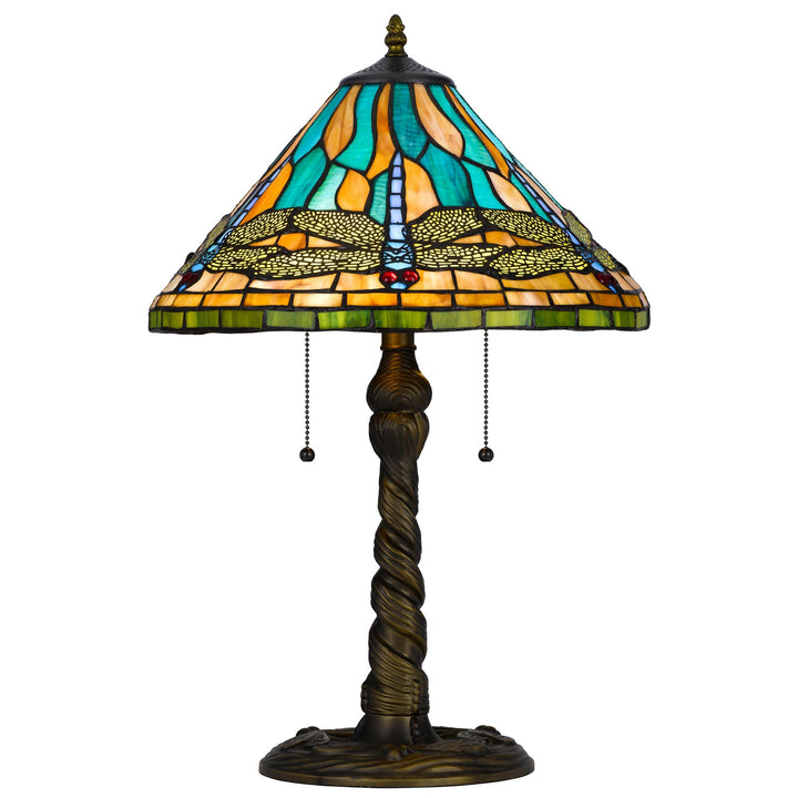 ##Antique Hardware## 60W X 2 METAL/RESIN TIFFANY TABLE LAMP WITH PULL CHAIN SWITCHES