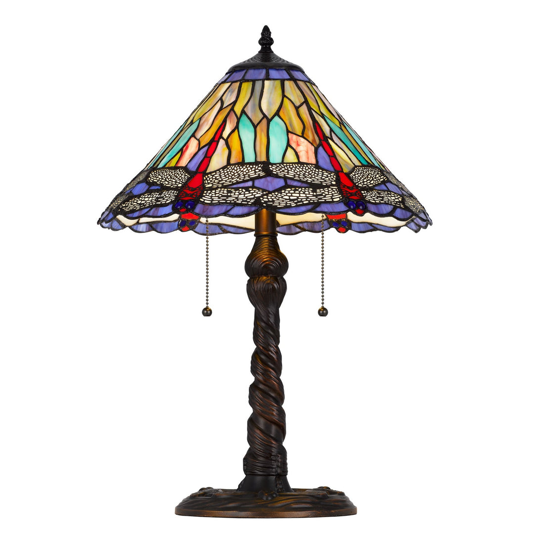 ##Antique Hardware## 60W X 2 METAL/RESIN TIFFANY TABLE LAMP WITH PULL CHAIN SWITCHES