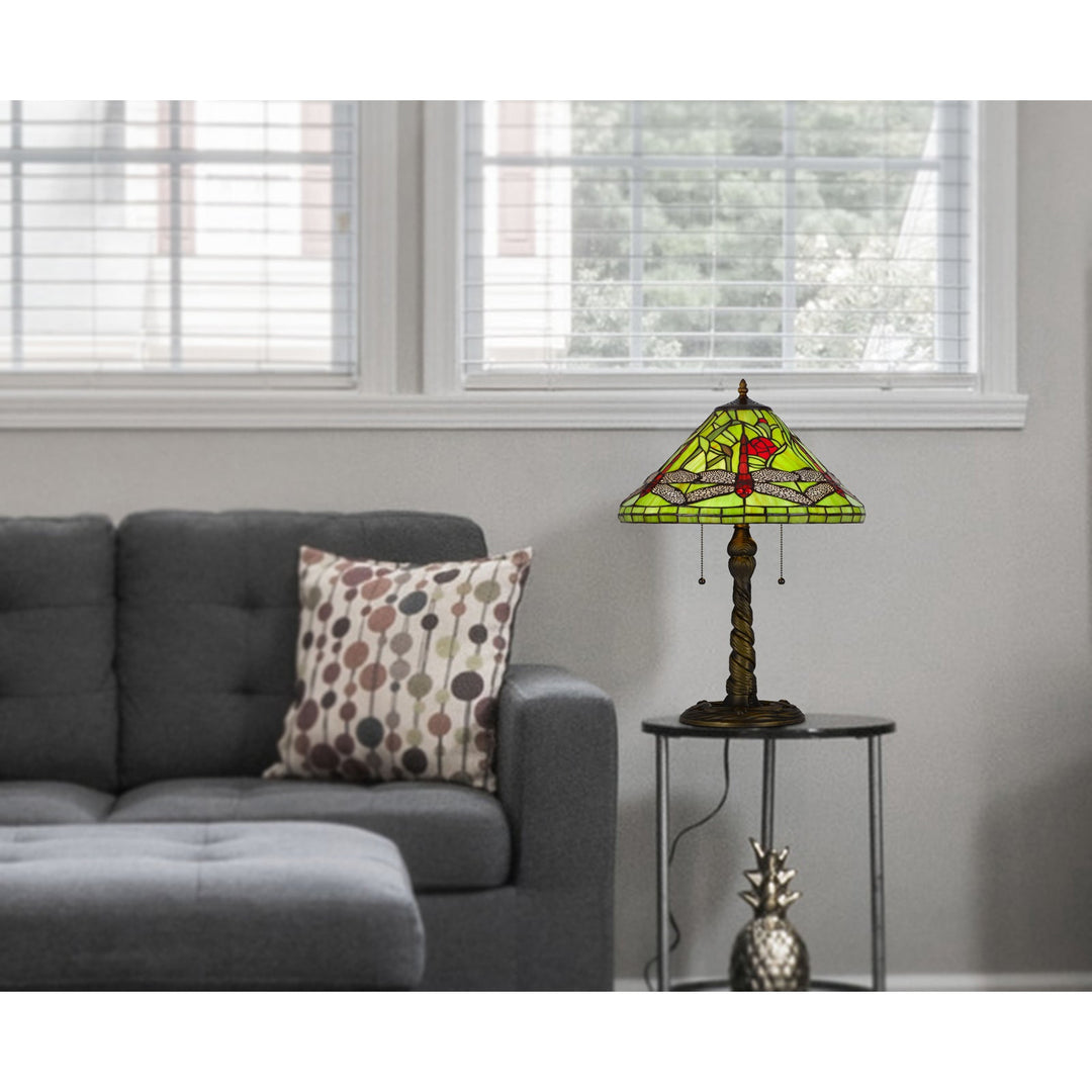 ##Antique Hardware## 60W X 2 METAL/RESIN TIFFANY TABLE LAMP WITH PULL CHAIN SWITCHES