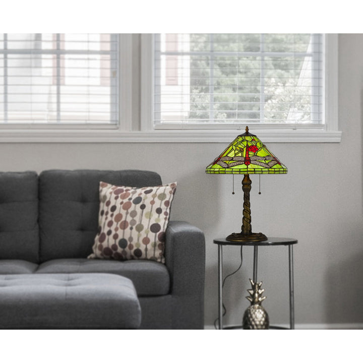 ##Antique Hardware## 60W X 2 METAL/RESIN TIFFANY TABLE LAMP WITH PULL CHAIN SWITCHES