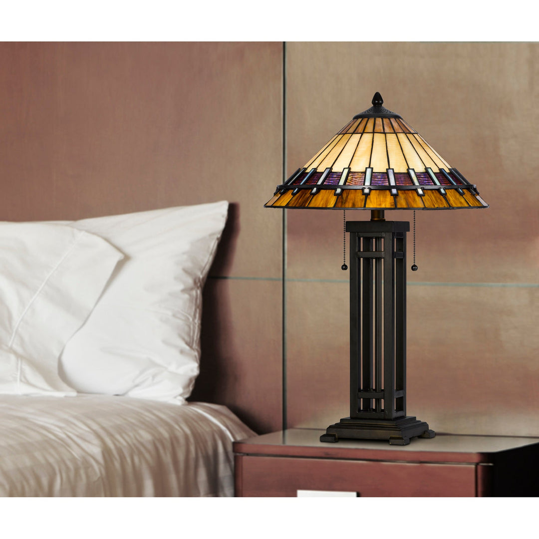 Antique Hardware 60W X 2 METAL/RESIN TIFFANY TABLE LAMP WITH PULL CHAIN SWITCHES Table Lamp