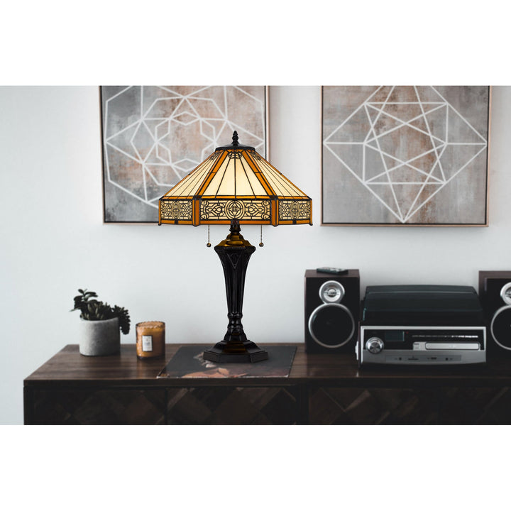 ##Antique Hardware## 60W X 2 METAL/RESIN TIFFANY TABLE LAMP WITH PULL CHAIN SWITCHES