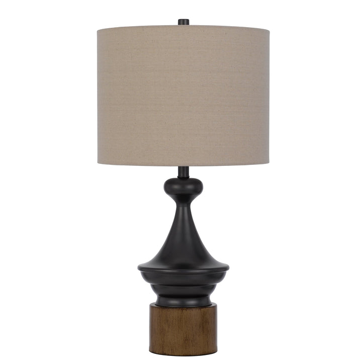 ##Antique Hardware## 150W 3 WAY STERLING METAL/TABLE LAMP WITH FAUX WOOD METAL BASE AND DRUM LINEN SHADE