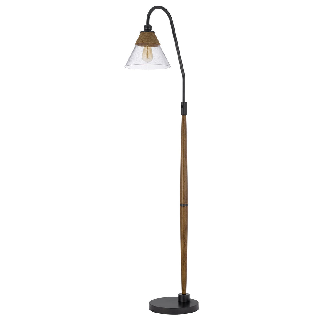 ##Antique Hardware## 60W HINTON DOWNBRIDGE METAL FLOOR LAMP WITH FAUX WOOD POLE AND GLASS SHADE