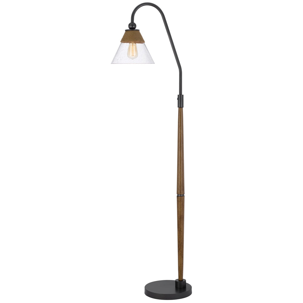 ##Antique Hardware## 60W HINTON DOWNBRIDGE METAL FLOOR LAMP WITH FAUX WOOD POLE AND GLASS SHADE