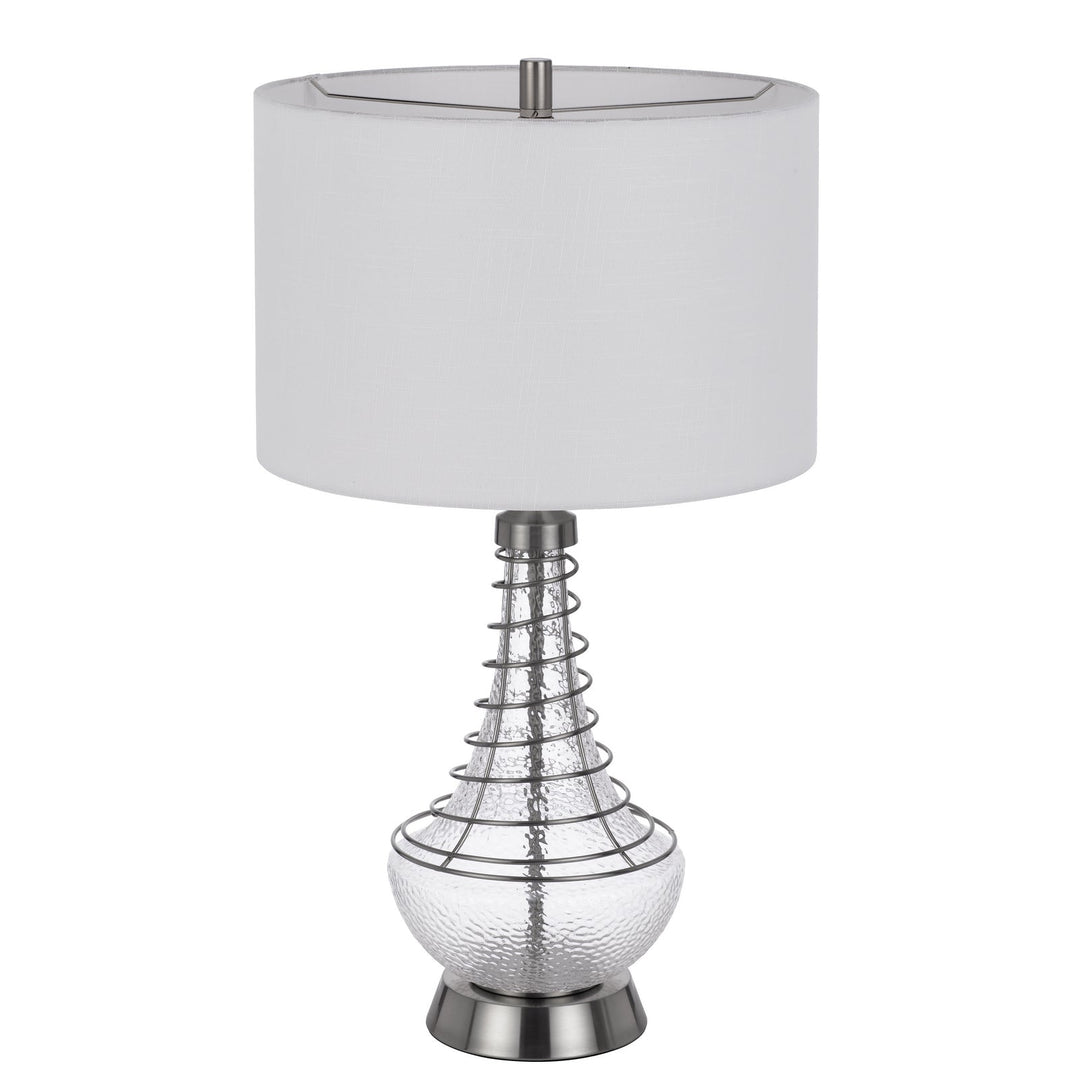 Antique Hardware 150W 3 WAY BARABOO GLASS TABLE LAMP WITH WIRE GUARD DESIGN AND DRUM FABRIC SHADE Table Lamp