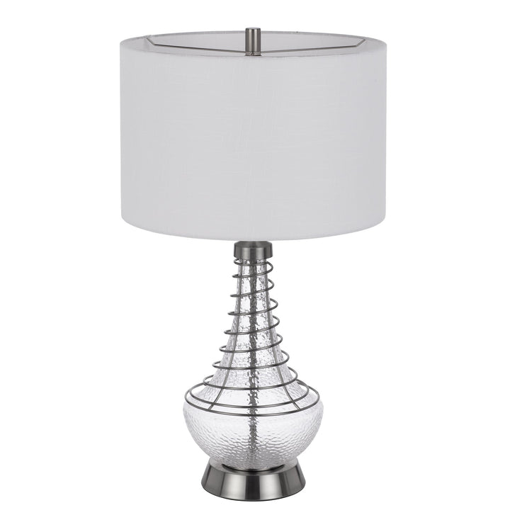 Antique Hardware 150W 3 WAY BARABOO GLASS TABLE LAMP WITH WIRE GUARD DESIGN AND DRUM FABRIC SHADE Table Lamp