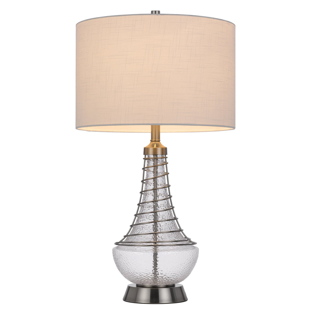 Antique Hardware 150W 3 WAY BARABOO GLASS TABLE LAMP WITH WIRE GUARD DESIGN AND DRUM FABRIC SHADE Table Lamp