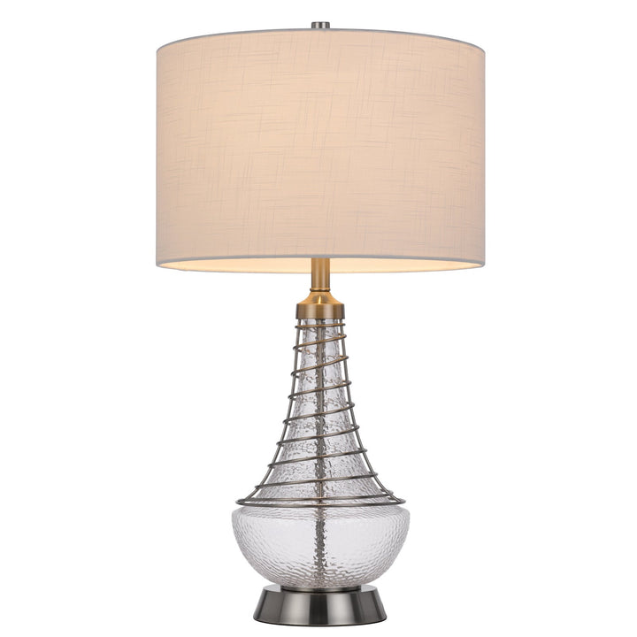 Antique Hardware 150W 3 WAY BARABOO GLASS TABLE LAMP WITH WIRE GUARD DESIGN AND DRUM FABRIC SHADE Table Lamp