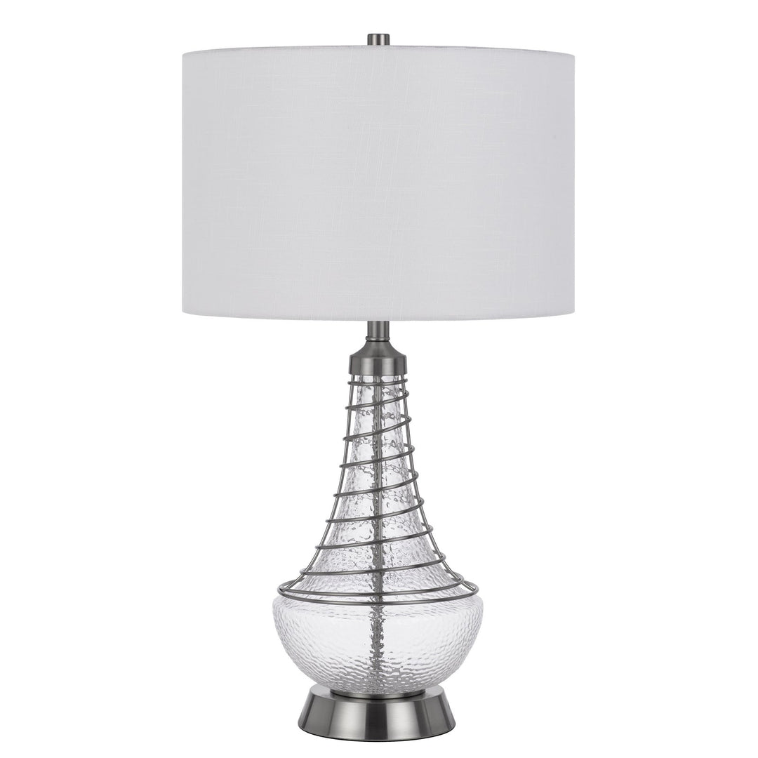 Antique Hardware 150W 3 WAY BARABOO GLASS TABLE LAMP WITH WIRE GUARD DESIGN AND DRUM FABRIC SHADE Table Lamp