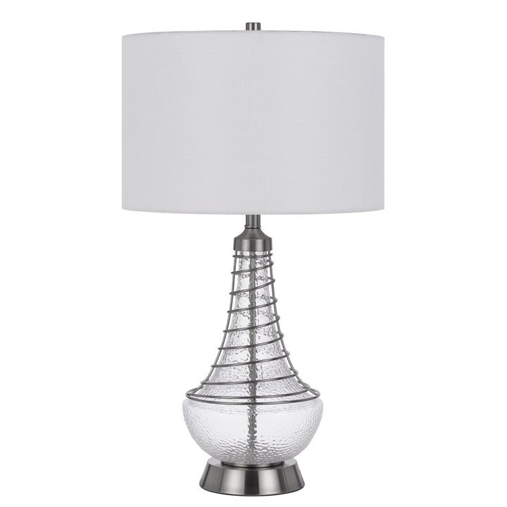 Antique Hardware 150W 3 WAY BARABOO GLASS TABLE LAMP WITH WIRE GUARD DESIGN AND DRUM FABRIC SHADE Table Lamp