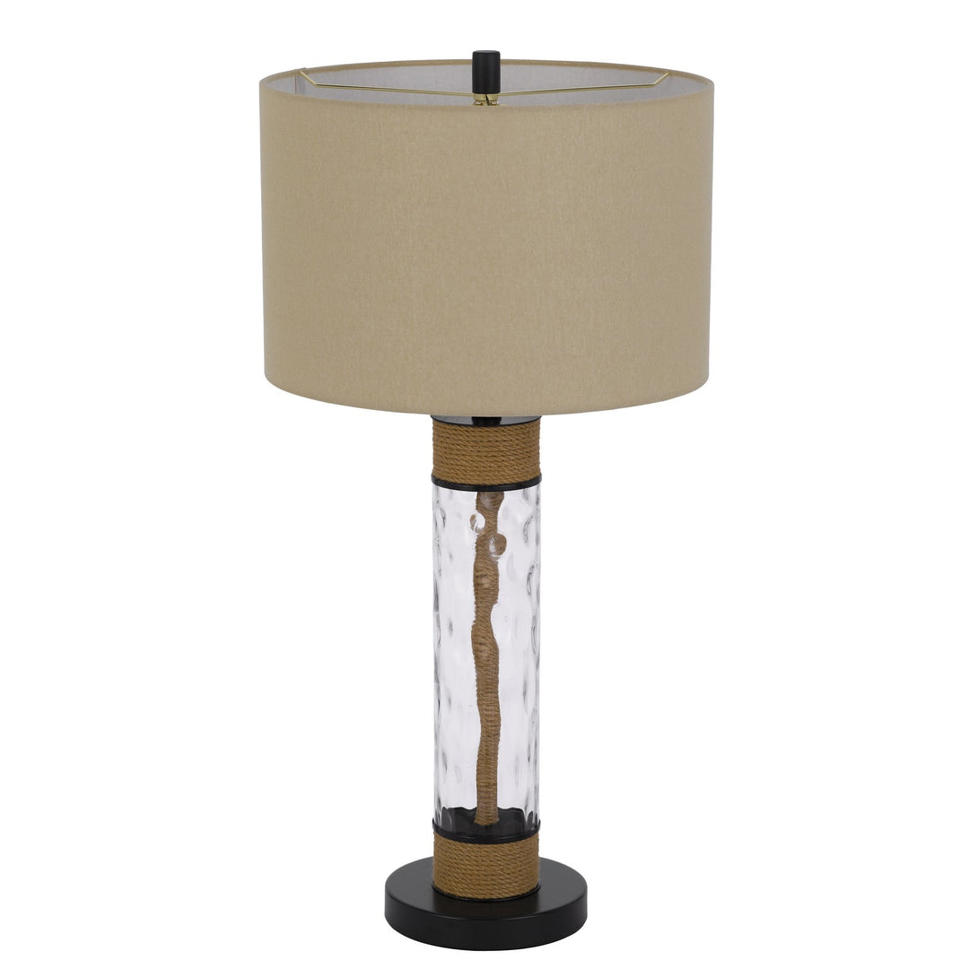 ##Antique Hardware## 150W 3 WAY BARTOW GLASS/METAL TABLE LAMP WITH BURLAP DESIGN AND DRUM BURLAP SHADE