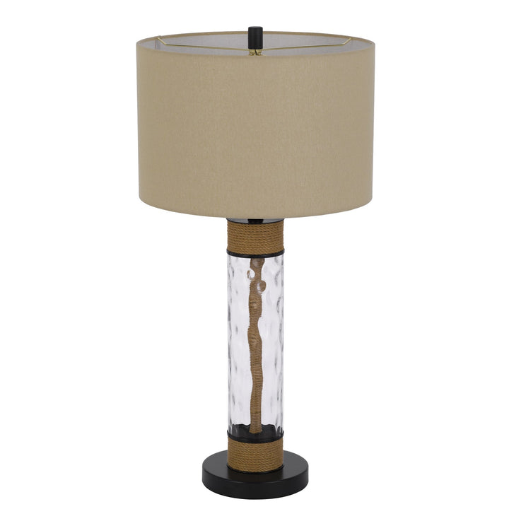 ##Antique Hardware## 150W 3 WAY BARTOW GLASS/METAL TABLE LAMP WITH BURLAP DESIGN AND DRUM BURLAP SHADE