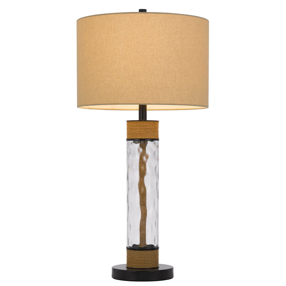 ##Antique Hardware## 150W 3 WAY BARTOW GLASS/METAL TABLE LAMP WITH BURLAP DESIGN AND DRUM BURLAP SHADE