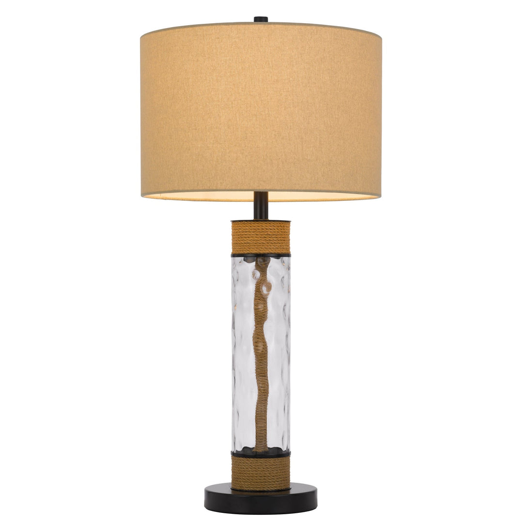 ##Antique Hardware## 150W 3 WAY BARTOW GLASS/METAL TABLE LAMP WITH BURLAP DESIGN AND DRUM BURLAP SHADE