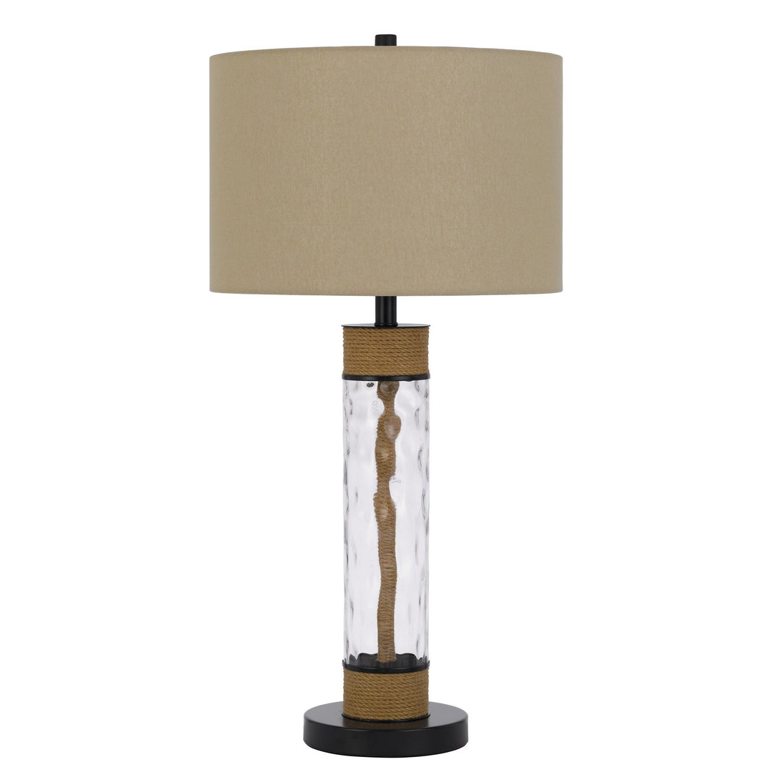 ##Antique Hardware## 150W 3 WAY BARTOW GLASS/METAL TABLE LAMP WITH BURLAP DESIGN AND DRUM BURLAP SHADE