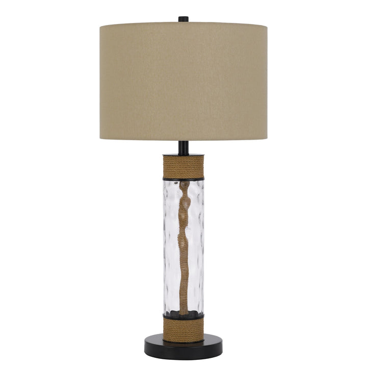 ##Antique Hardware## 150W 3 WAY BARTOW GLASS/METAL TABLE LAMP WITH BURLAP DESIGN AND DRUM BURLAP SHADE