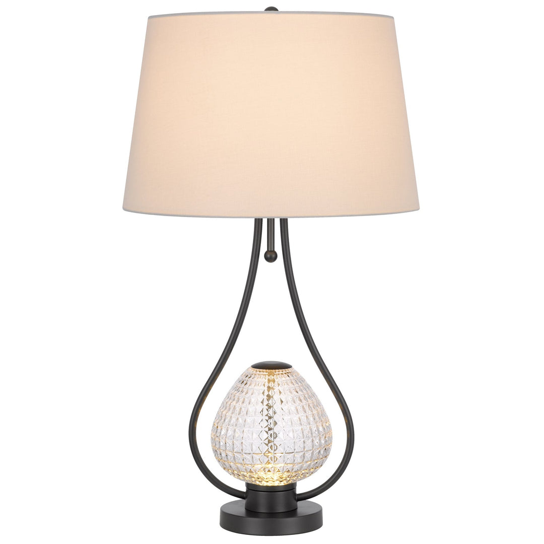 ##Antique Hardware## FORSSA 100W 3 WAY TABLE LAMP WITH 2W LED NIGHT LIGHT IN GLASS AND METAL BASE.