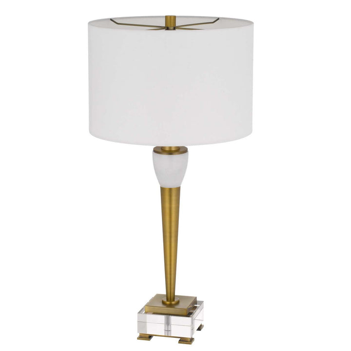 ##Antique Hardware## 150W 3 WAY BRADFORD METAL TABLE LAMP WITH CRYSTAL BASE AND DRUM HARDBACK FABRIC SHADE