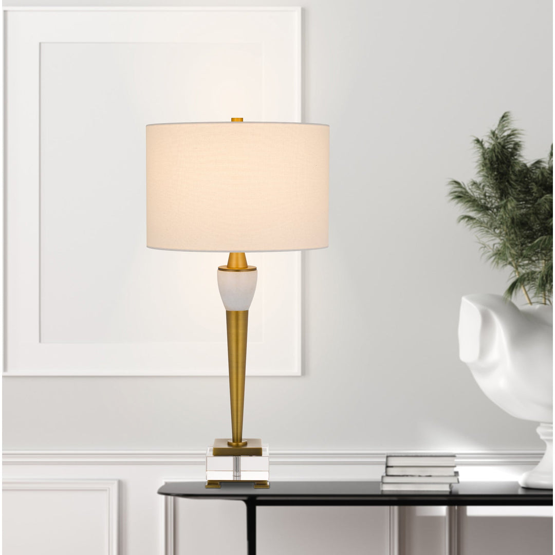##Antique Hardware## 150W 3 WAY BRADFORD METAL TABLE LAMP WITH CRYSTAL BASE AND DRUM HARDBACK FABRIC SHADE
