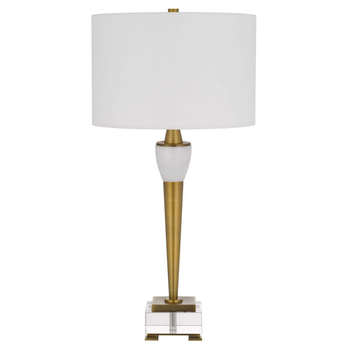 ##Antique Hardware## 150W 3 WAY BRADFORD METAL TABLE LAMP WITH CRYSTAL BASE AND DRUM HARDBACK FABRIC SHADE