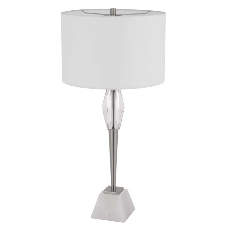 ##Antique Hardware## 150W 3 WAY ASSEN METAL TABLE LAMP WITH CRYSTAL FONT / MARBLE BASE AND DRUM HARDBACK FABRIC SHADE