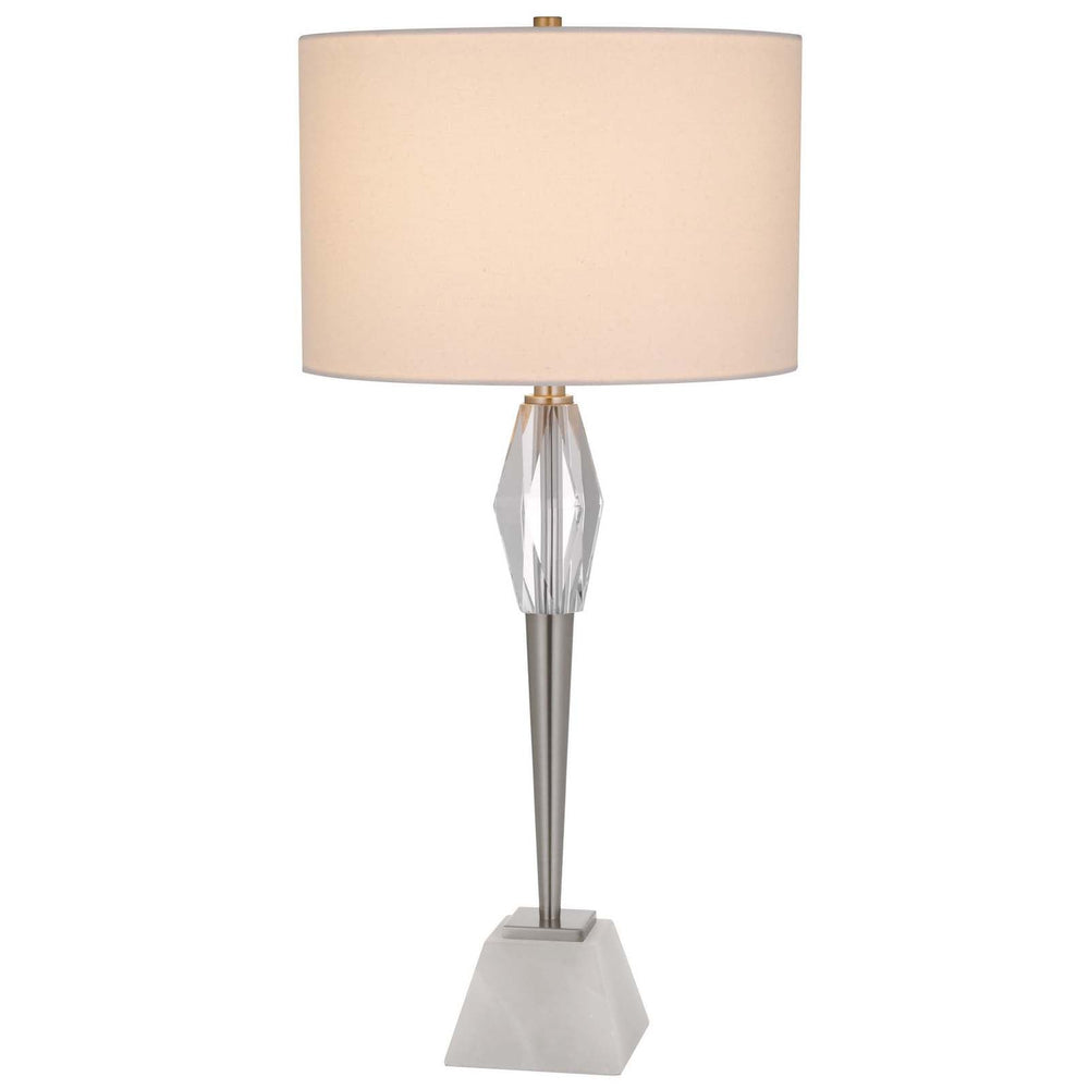 ##Antique Hardware## 150W 3 WAY ASSEN METAL TABLE LAMP WITH CRYSTAL FONT / MARBLE BASE AND DRUM HARDBACK FABRIC SHADE