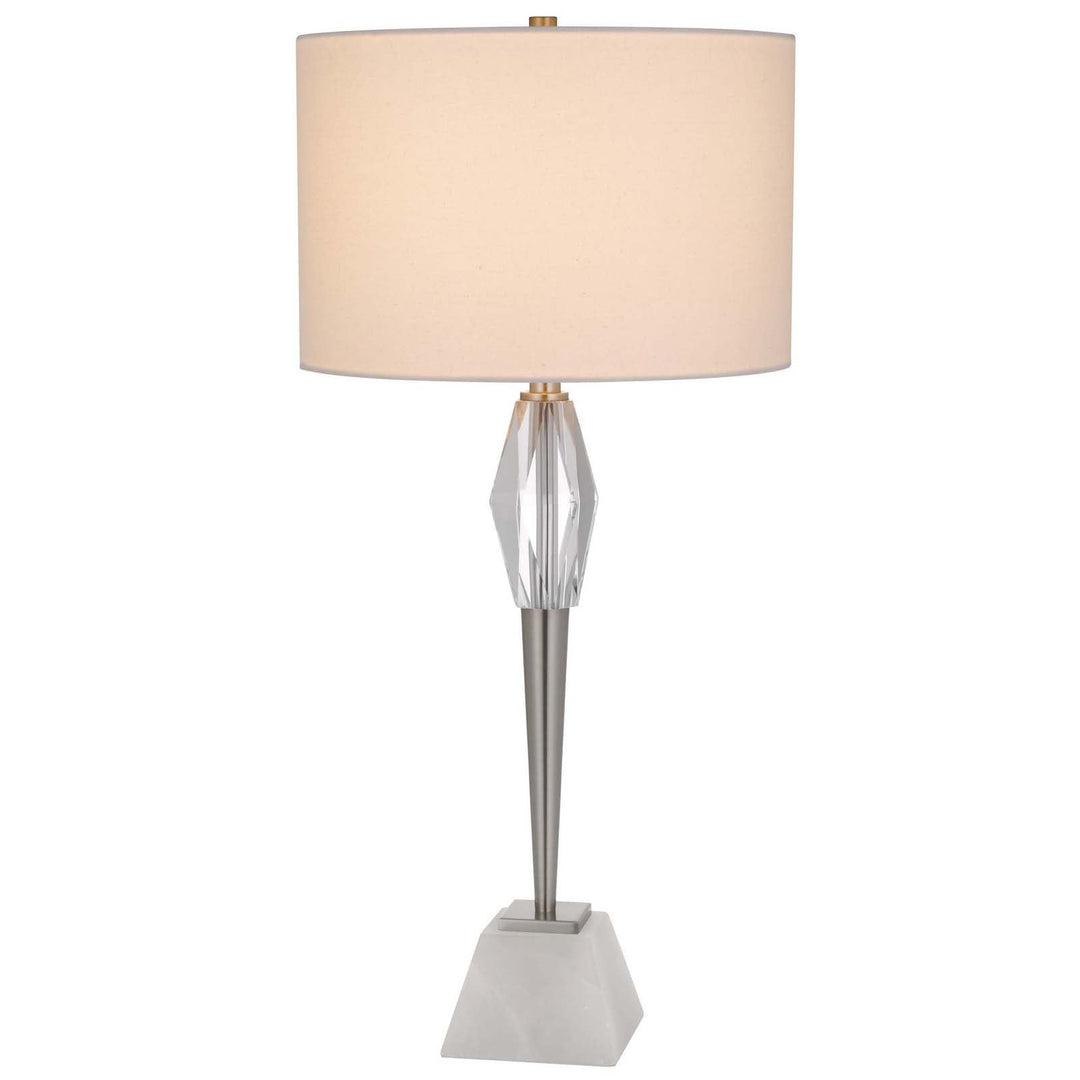 ##Antique Hardware## 150W 3 WAY ASSEN METAL TABLE LAMP WITH CRYSTAL FONT / MARBLE BASE AND DRUM HARDBACK FABRIC SHADE
