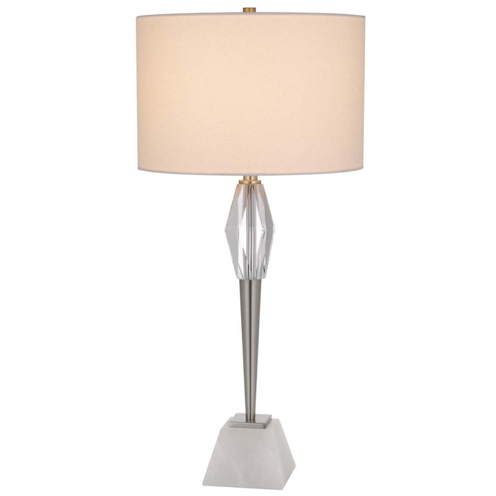 ##Antique Hardware## 150W 3 WAY ASSEN METAL TABLE LAMP WITH CRYSTAL FONT / MARBLE BASE AND DRUM HARDBACK FABRIC SHADE