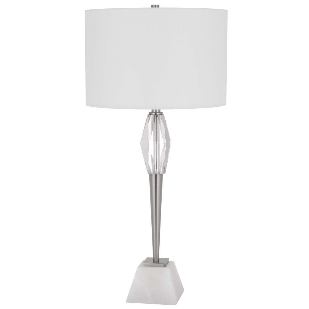 ##Antique Hardware## 150W 3 WAY ASSEN METAL TABLE LAMP WITH CRYSTAL FONT / MARBLE BASE AND DRUM HARDBACK FABRIC SHADE