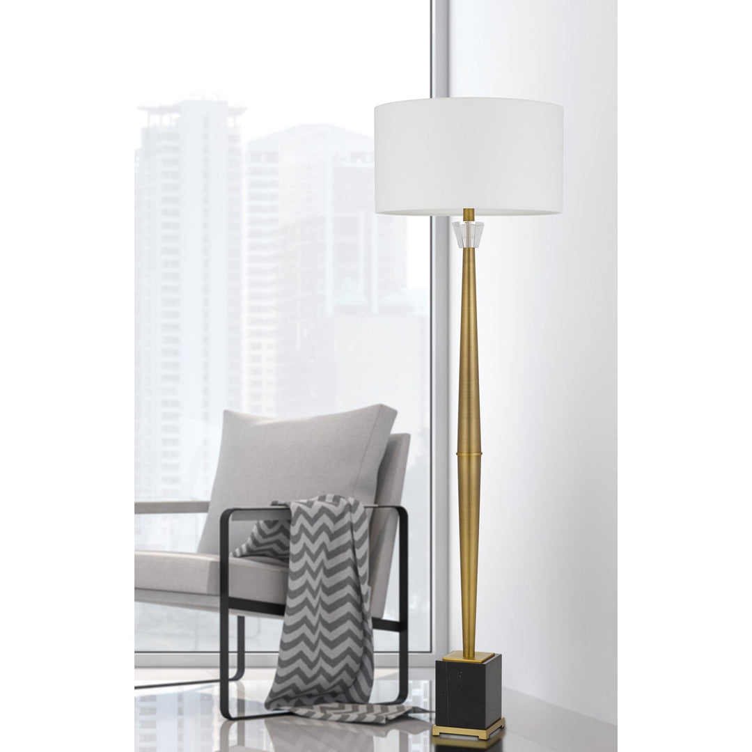 ##Antique Hardware## 150W 3 WAY SALFORD METAL FLOOR LAMP WITH CRYSTAL FONT / MARBLE BASE AND DRUM HARDBACK FABRIC SHADE