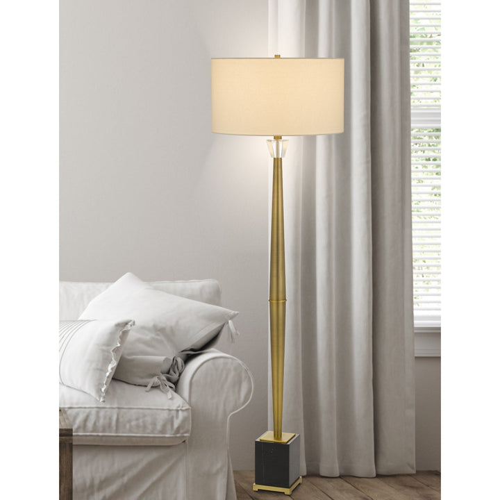 ##Antique Hardware## 150W 3 WAY SALFORD METAL FLOOR LAMP WITH CRYSTAL FONT / MARBLE BASE AND DRUM HARDBACK FABRIC SHADE