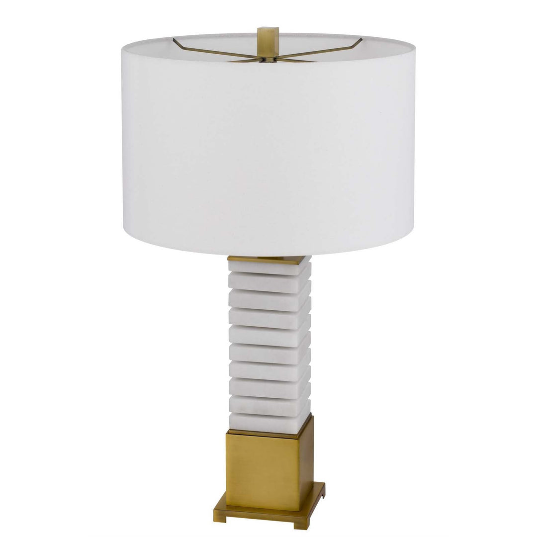 Antique Hardware 150W 3 WAY CRANBOURNE METAL/MARBLE TABLE LAMP WITH DRUM HARDBACK FABRIC SHADE Table Lamp