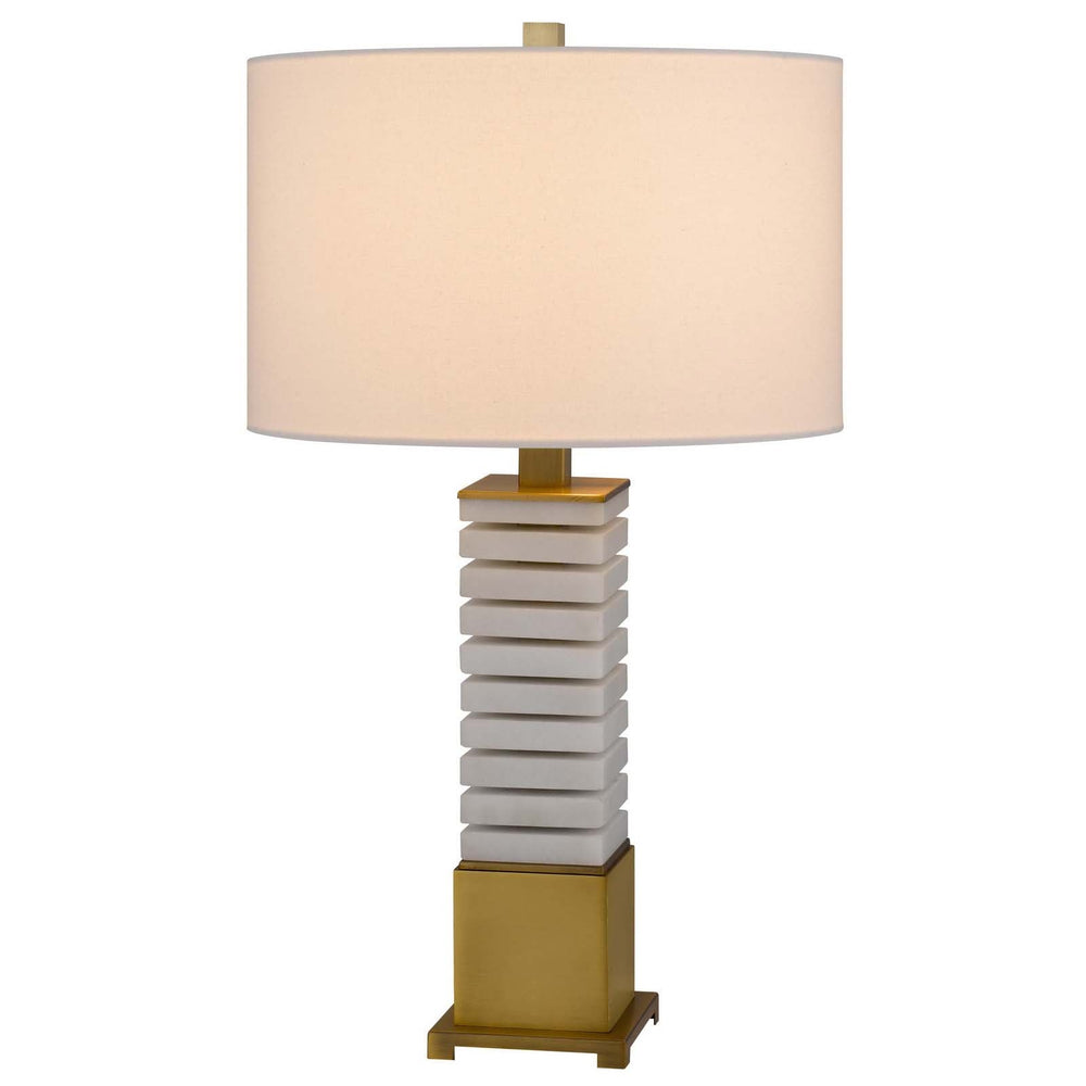 Antique Hardware 150W 3 WAY CRANBOURNE METAL/MARBLE TABLE LAMP WITH DRUM HARDBACK FABRIC SHADE Table Lamp