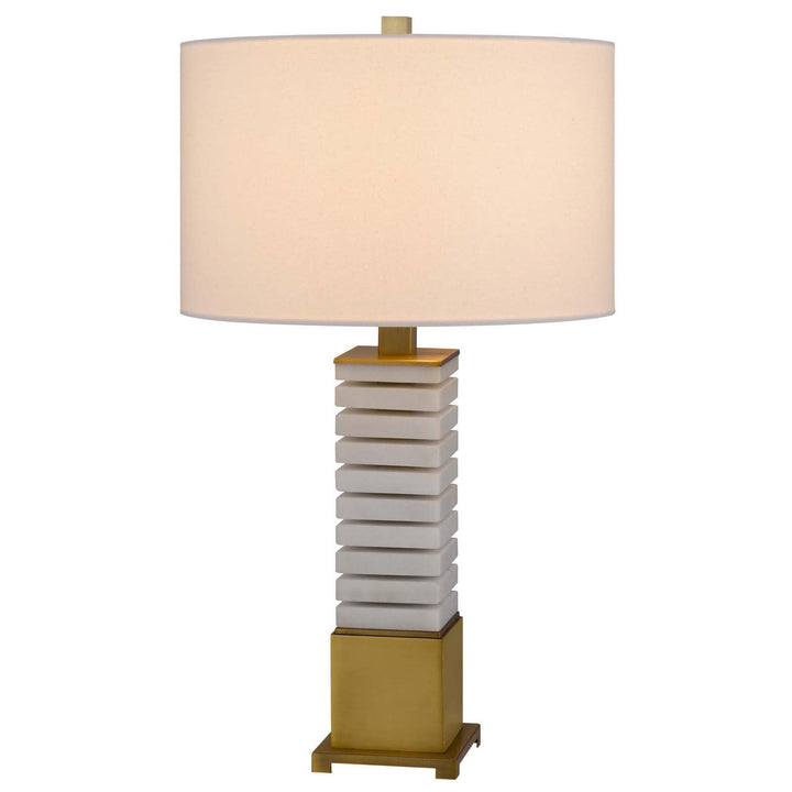 Antique Hardware 150W 3 WAY CRANBOURNE METAL/MARBLE TABLE LAMP WITH DRUM HARDBACK FABRIC SHADE Table Lamp