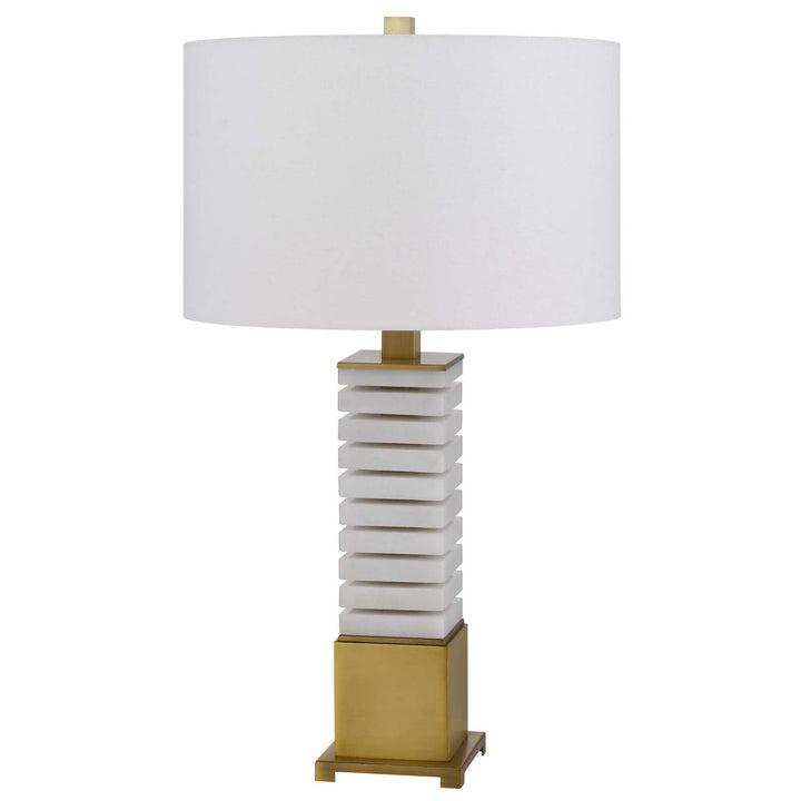 Antique Hardware 150W 3 WAY CRANBOURNE METAL/MARBLE TABLE LAMP WITH DRUM HARDBACK FABRIC SHADE Table Lamp
