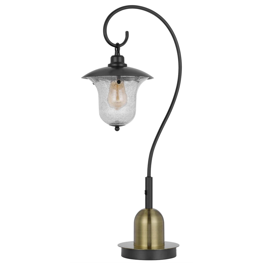 Antique Hardware 60W WALCOTT DOWNBRIDGE LANTERN METAL TABLE LAMP WITH BUBBLED GLASS SHADE Table Lamp