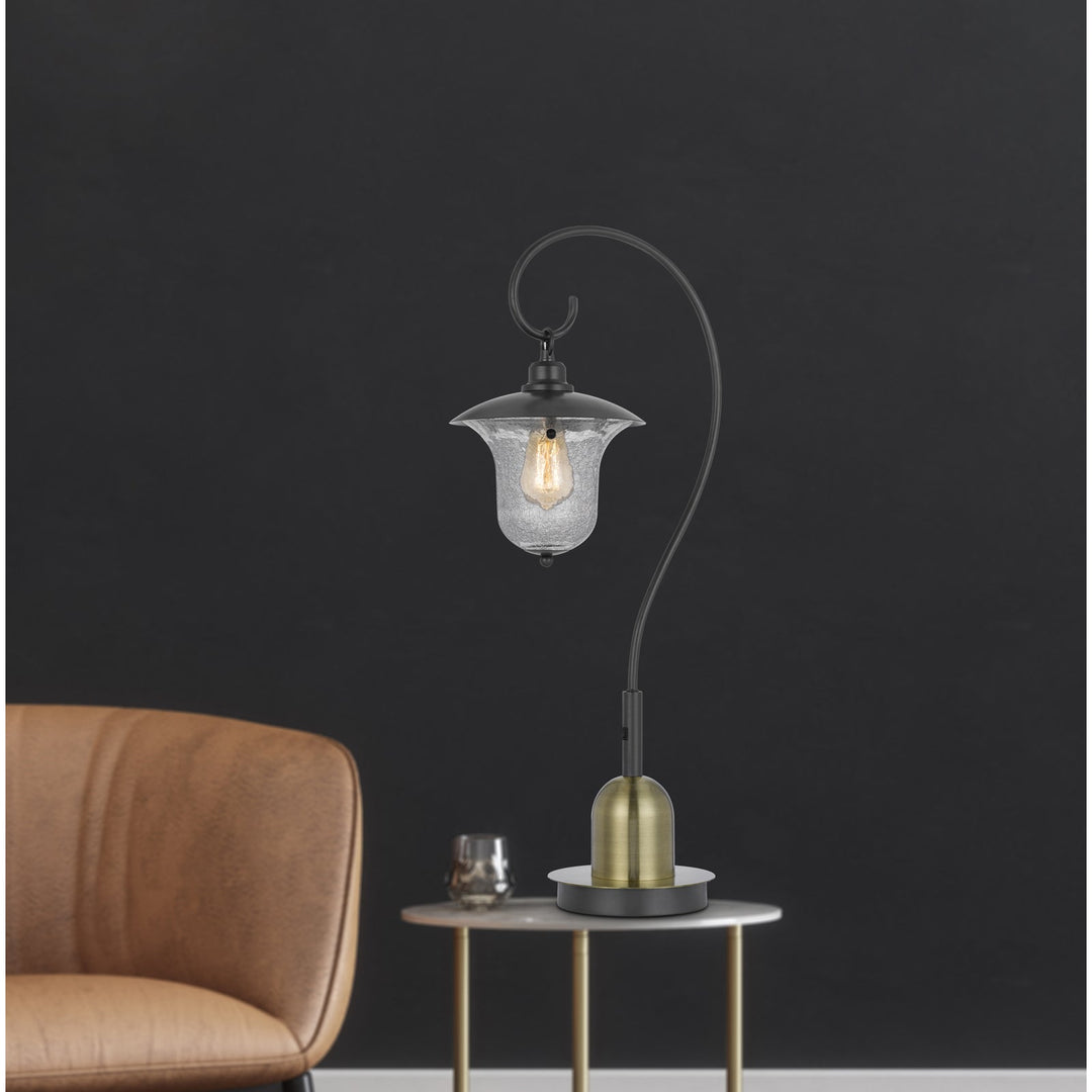 Antique Hardware 60W WALCOTT DOWNBRIDGE LANTERN METAL TABLE LAMP WITH BUBBLED GLASS SHADE Table Lamp