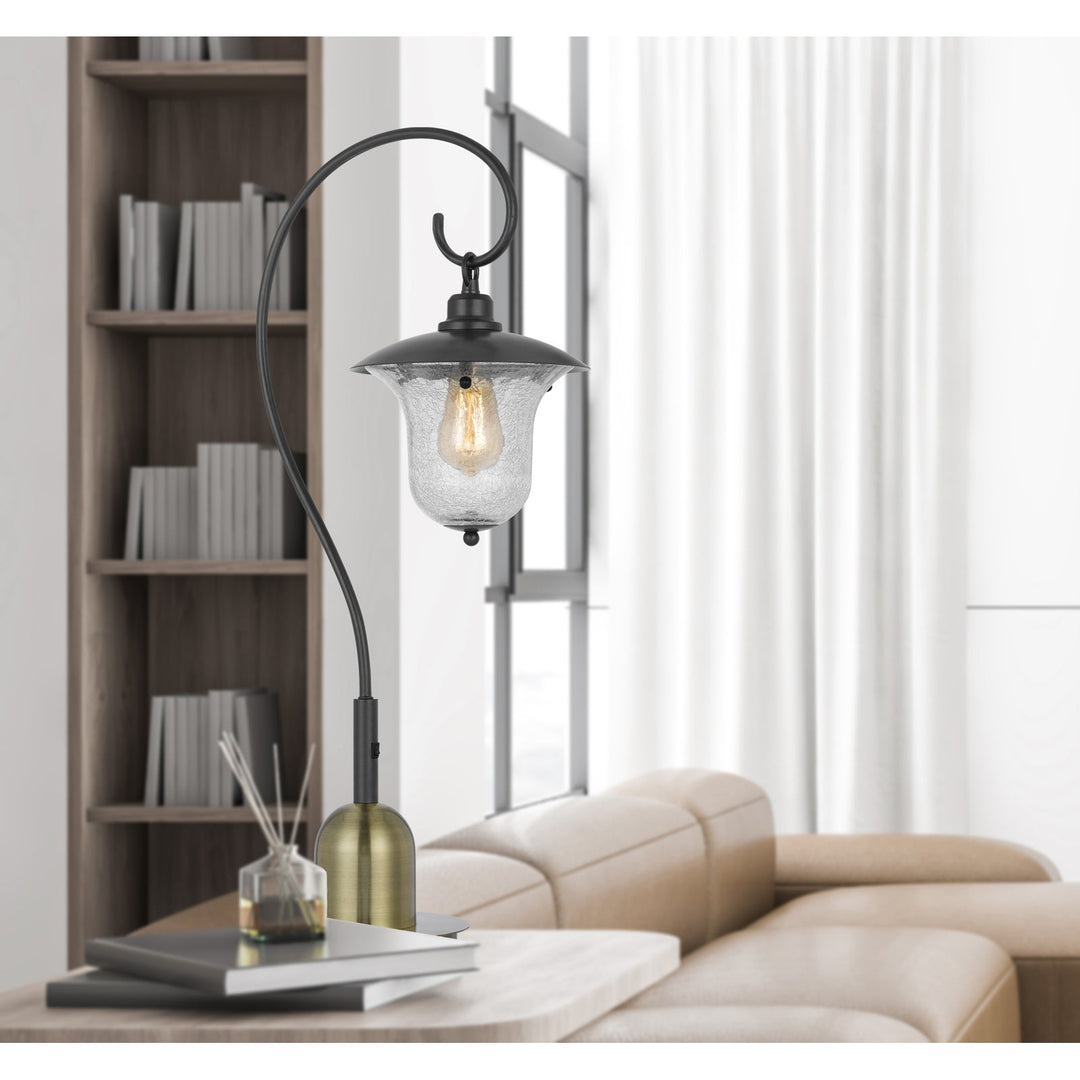 Antique Hardware 60W WALCOTT DOWNBRIDGE LANTERN METAL TABLE LAMP WITH BUBBLED GLASS SHADE Table Lamp